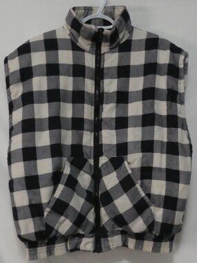 PALERMO Blue and White Plaid Sleeveless Zip-Up Vest - large